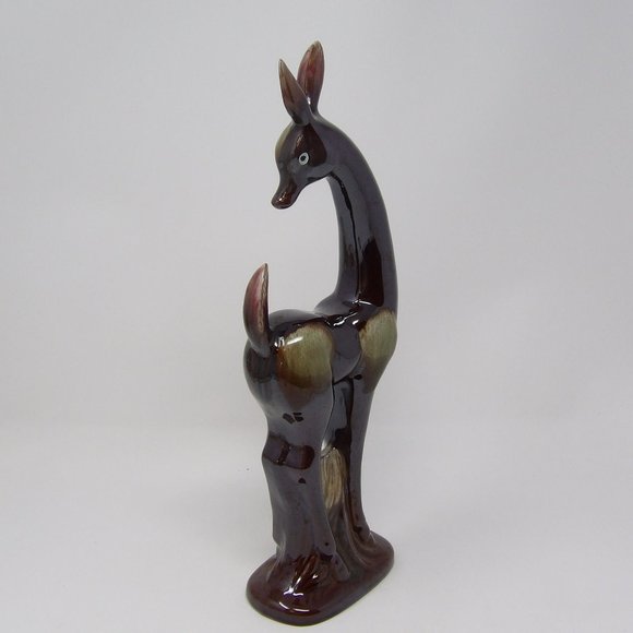 Vintage Tall Thin Art Deco Style Deer Figure Statue Brown Drip Glaze 12 3/4" H x - Picture 3 of 10